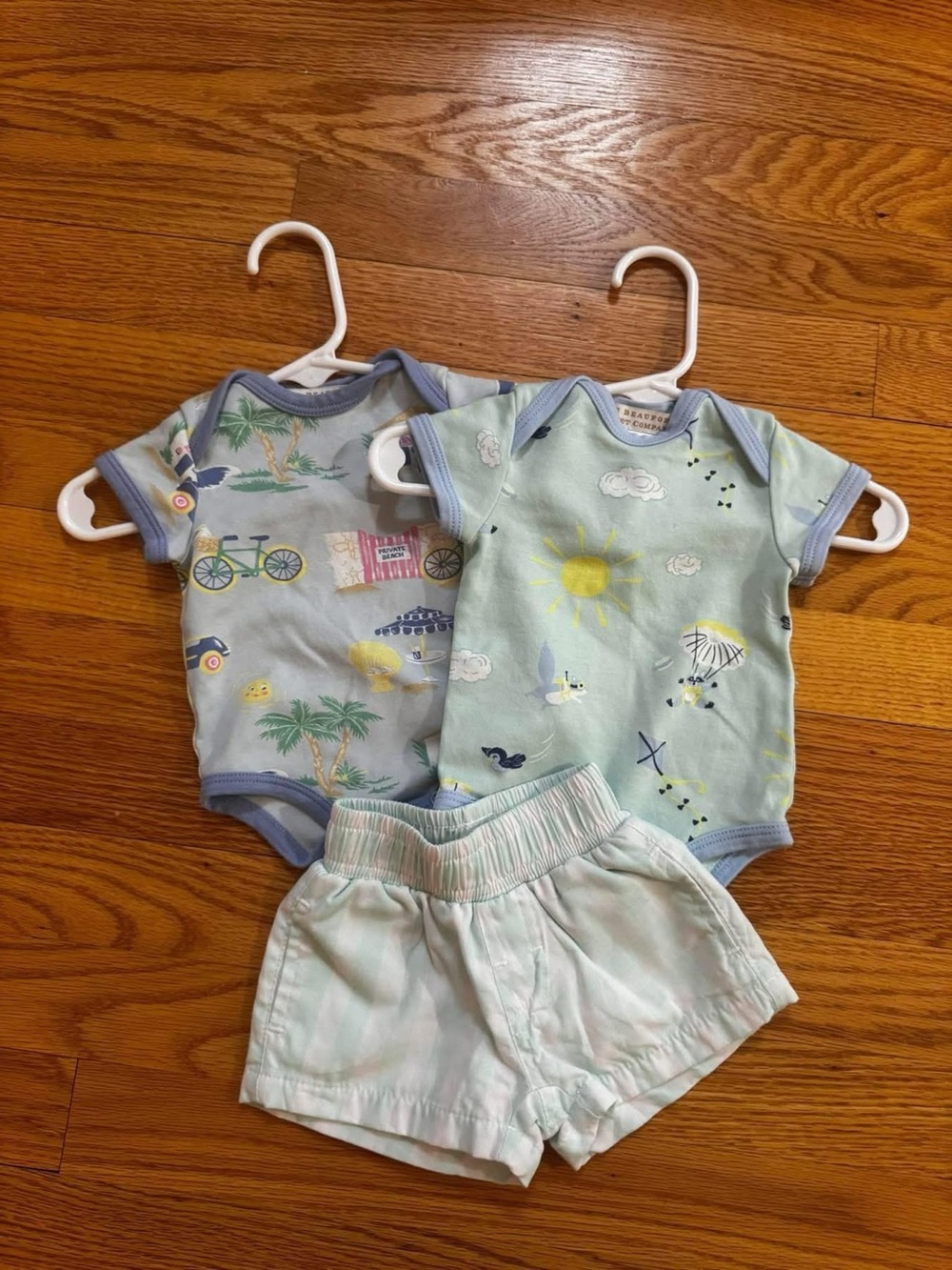 The Beaufort Bonnet Company Light Blue & Mint Baby Bodysuit Set with Mint Shorts